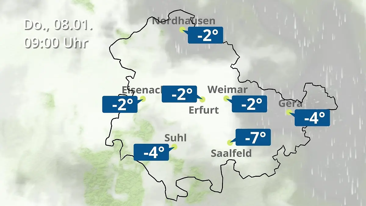 Thüringen: Wie wird das Wetter? Regen- und Wolkenfilm für Erfurt, Gera und Eisenach
