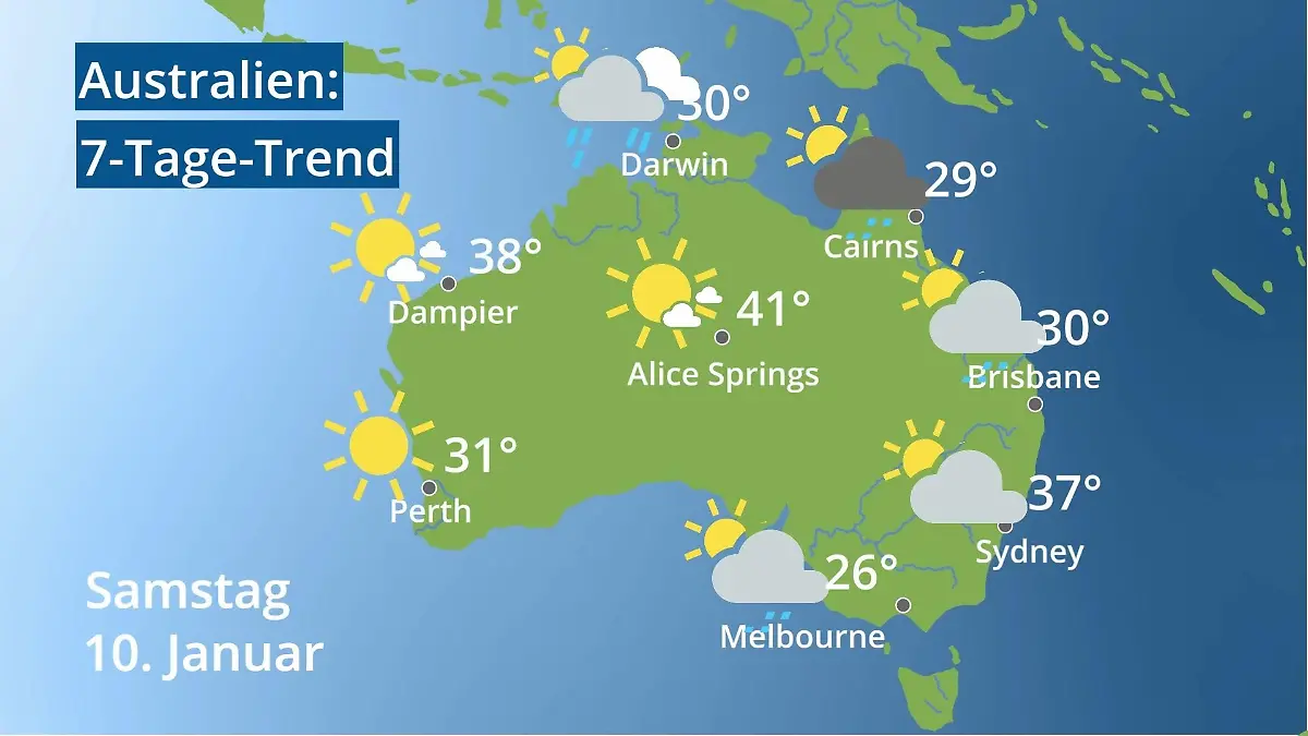Australien: Wie wird das Wetter? Video 7-Tage-Trend: Sydney, Melbourne, Perth