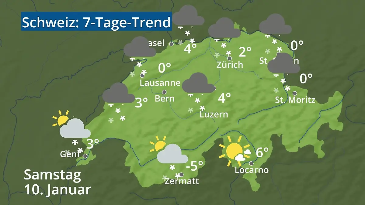 Schweiz: Wie wird das Wetter? Video 7-Tage-Trend: Bern, Basel, Genf, Zürich