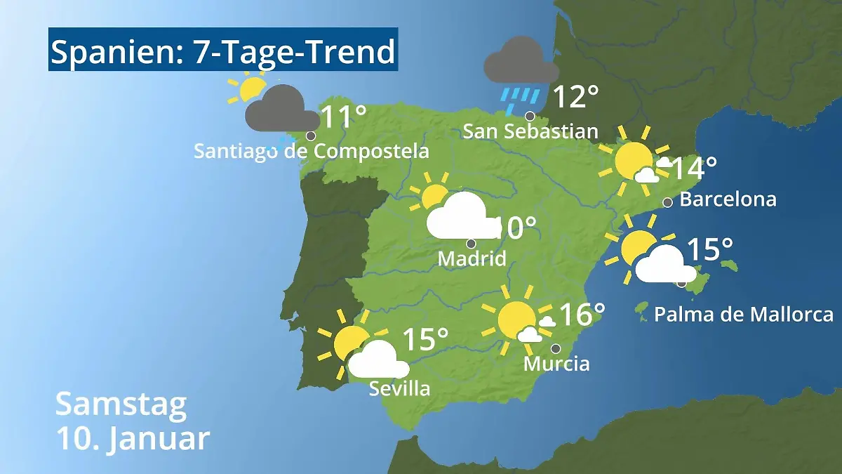 Spanien: Wie wird das Wetter? Video 7-Tage-Trend: Mallorca, Madrid, Barcelona