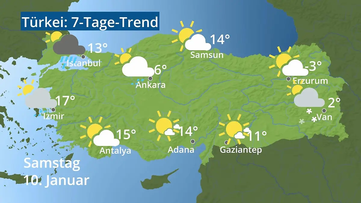 Türkei: Wie wird das Wetter? Video 7-Tage-Trend: Ankara, Istanbul, Izmir