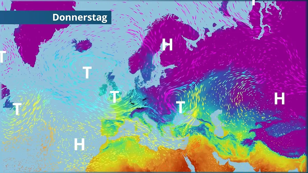 Eisige Luft zum Wochenende - hinter Tief Elli wird es bitterkalt Der Strömungsfilm für Europa für 5 Tage