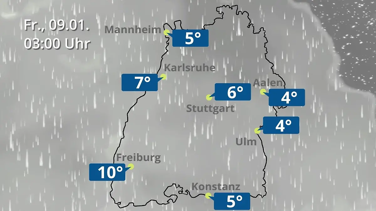 Baden-Württemberg: Wie wird das Wetter? Regen- und Wolkenfilm für Stuttgart, Mannheim und Karlsruhe
