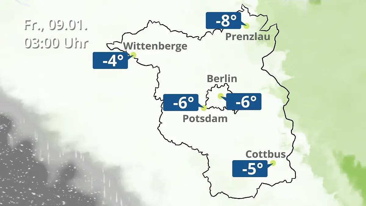 Berlin und Brandenburg: Wie wird das Wetter? Regen- und Wolkenfilm für Potsdam, Cottbus und Wittenberge