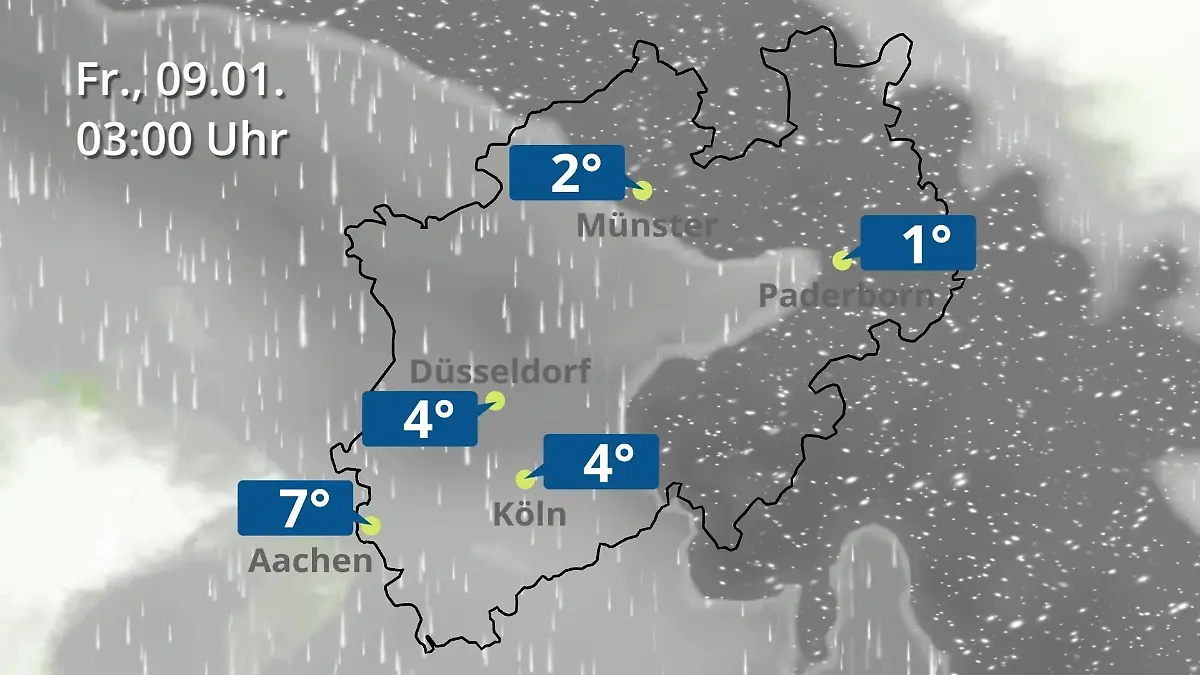 Nordrhein-Westfalen: Wie wird das Wetter? Regen- und Wolkenfilm für Köln, Düsseldorf und Münster