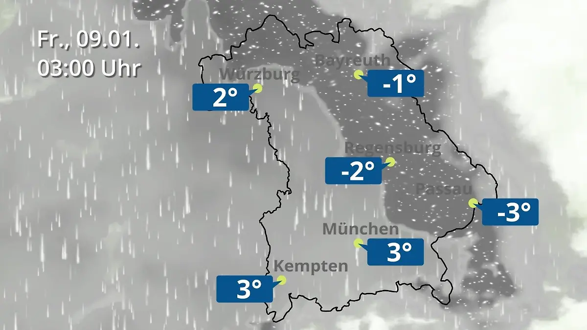 Bayern: Wie wird das Wetter? Regen- und Wolkenfilm für München, Regensburg und Würzburg