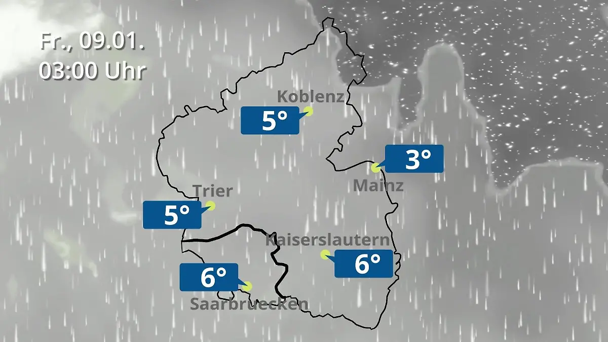 Rheinland-Pfalz, Saarland: Wie wird das Wetter? Regen- und Wolkenfilm für Mainz, Koblenz und Trier