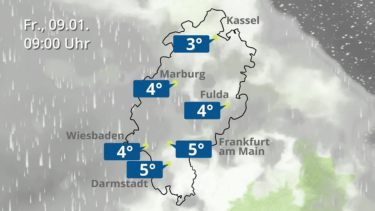 Hessen: Wie wird das Wetter? Regen- und Wolkenfilm für Frankfurt am Main und Wiesbaden