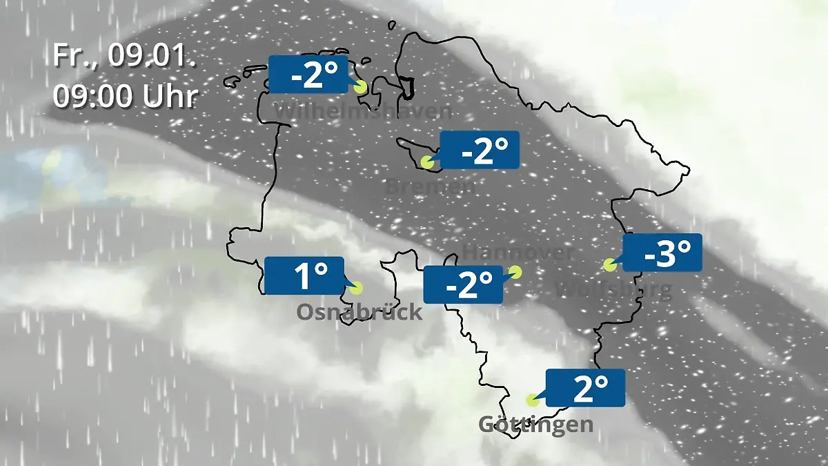 Bremen und Niedersachsen: Wie wird das Wetter? Regen- und Wolkenfilm für Hannover, Osnabrück und Wolfsburg