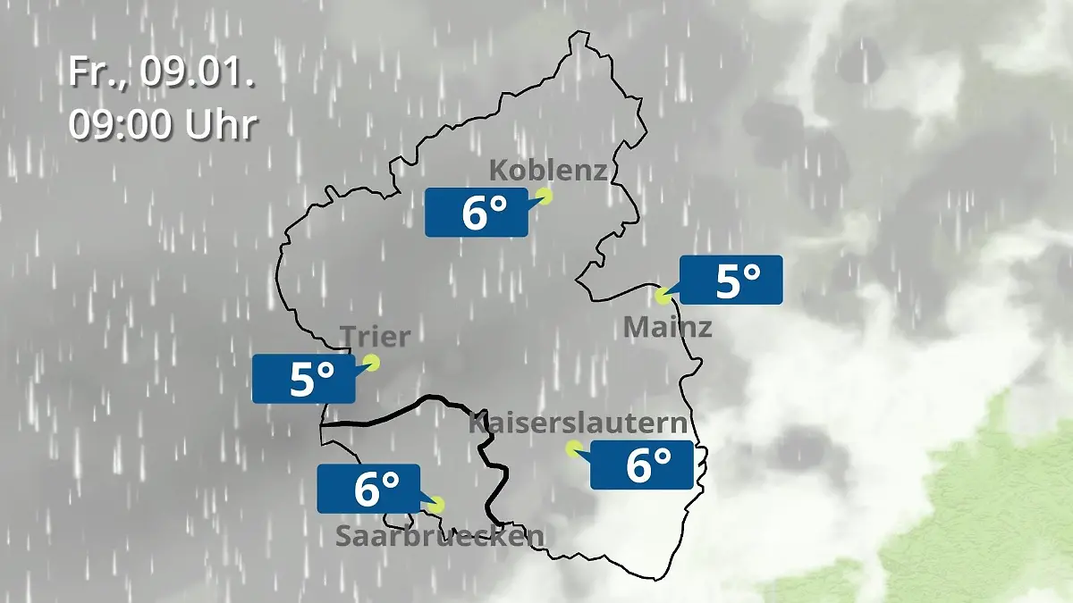 Rheinland-Pfalz, Saarland: Wie wird das Wetter? Regen- und Wolkenfilm für Mainz, Koblenz und Trier