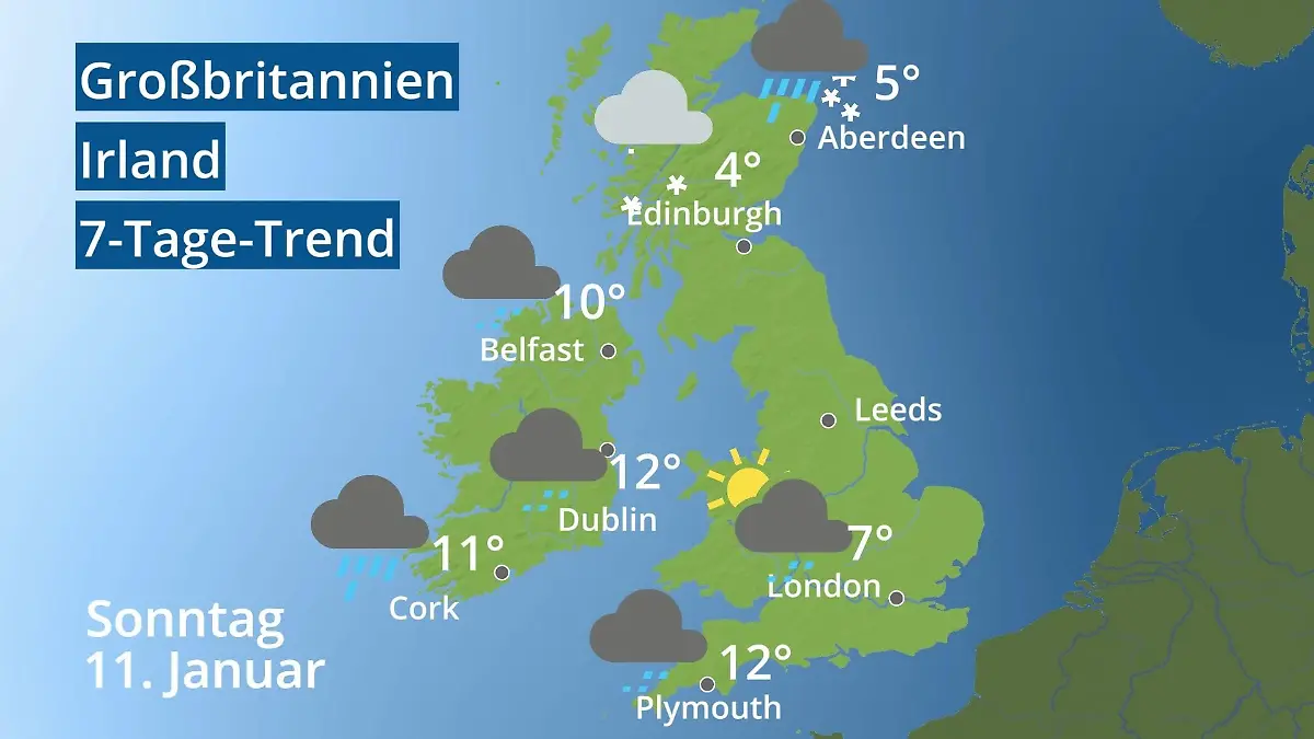 England, Schottland, Wales: Wie wird das Wetter? Video 7-Tage-Trend: Großbritannien und Irland