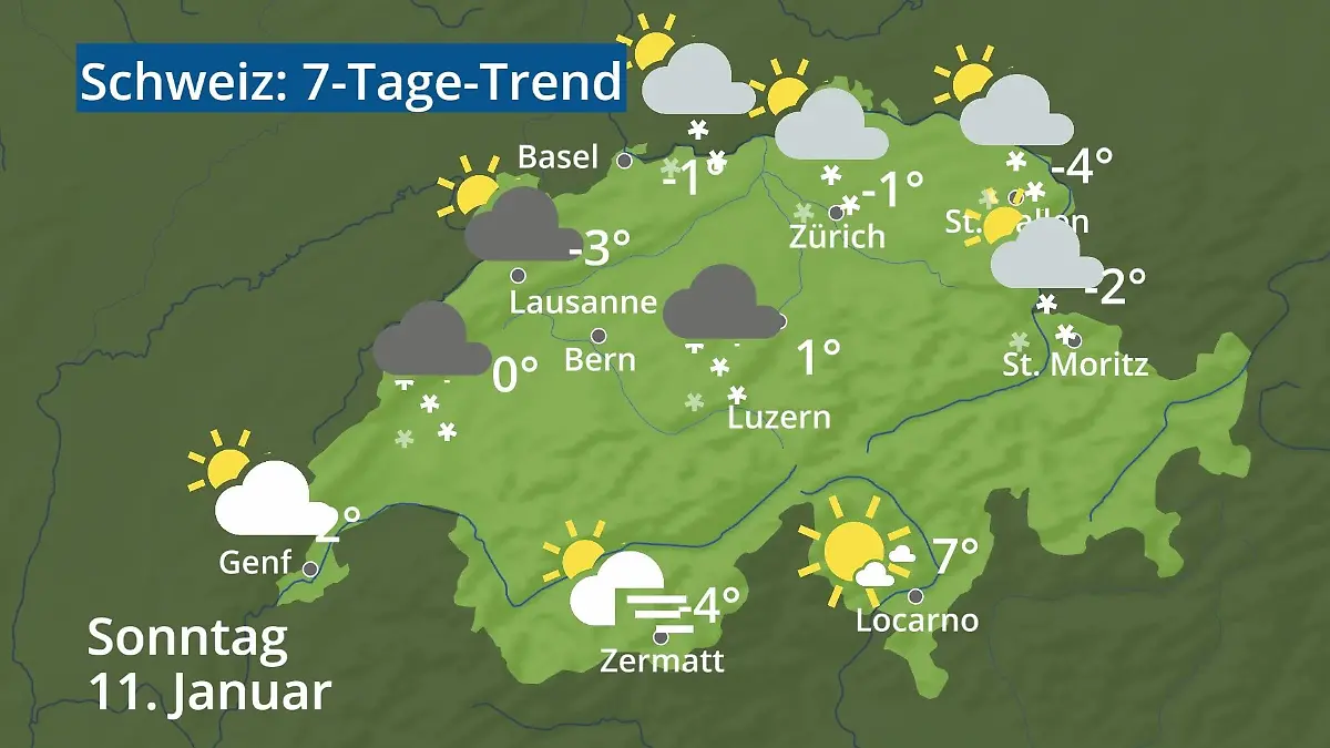 Schweiz: Wie wird das Wetter? Video 7-Tage-Trend: Bern, Basel, Genf, Zürich