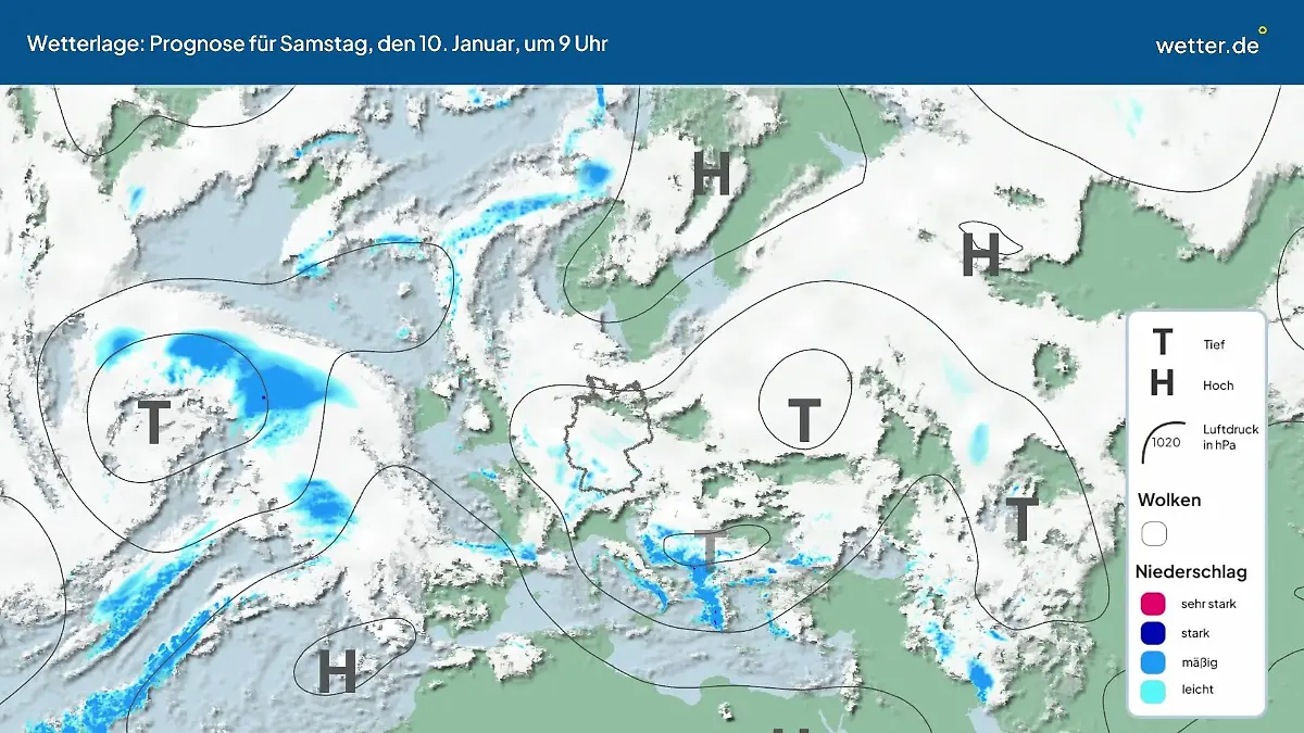 Die Wetterlage der kommenden 5 Tage Hochs und Tiefs über Europa