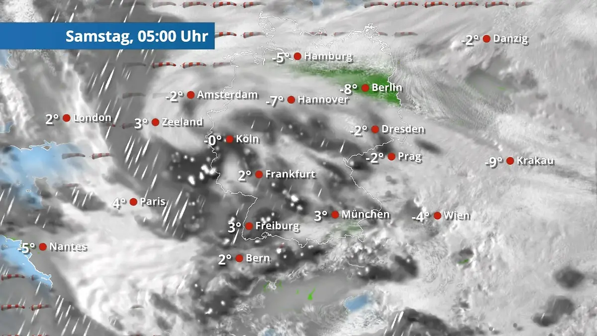 Schnee, Regen, Sturm - so zieht Elli jetzt über Deutschland Der Regen- und Wolkenfilm für 48 Stunden