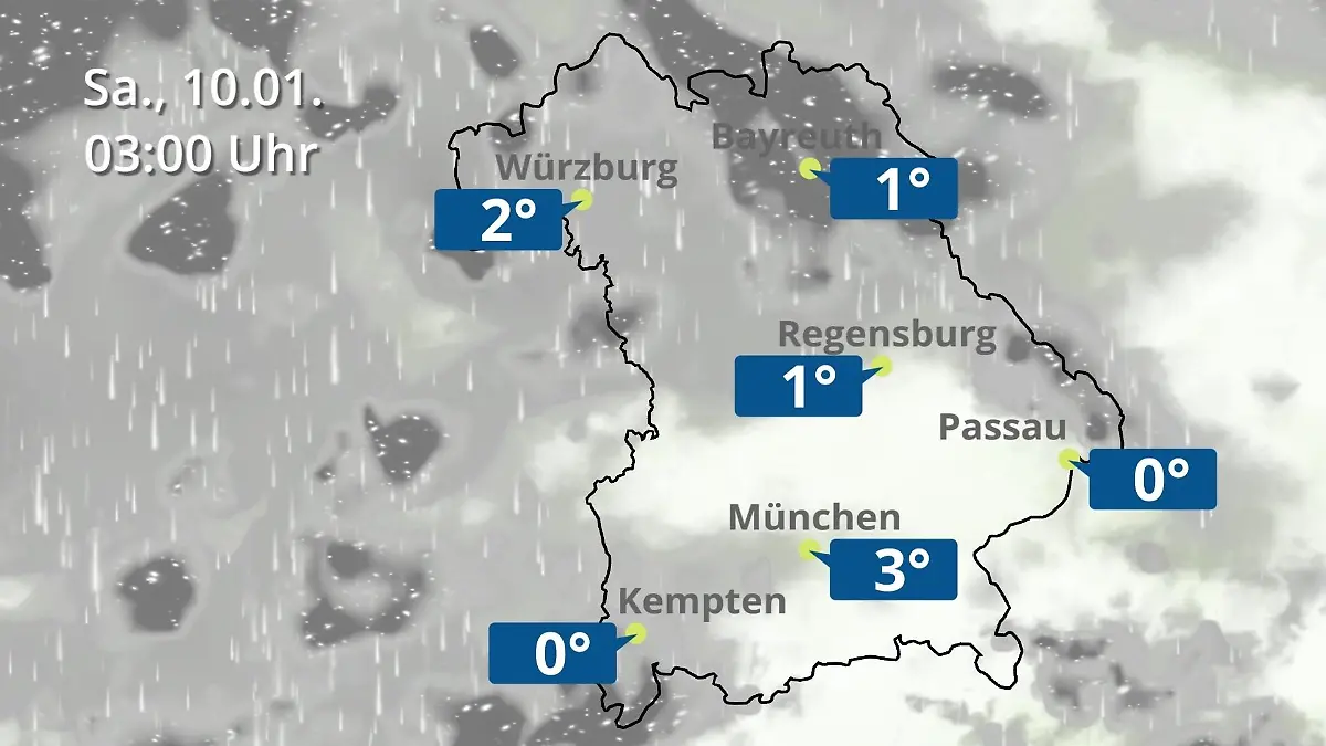 Bayern: Wie wird das Wetter? Regen- und Wolkenfilm für München, Regensburg und Würzburg