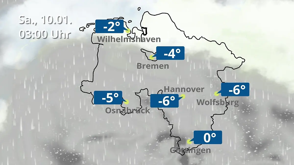 Bremen und Niedersachsen: Wie wird das Wetter? Regen- und Wolkenfilm für Hannover, Osnabrück und Wolfsburg