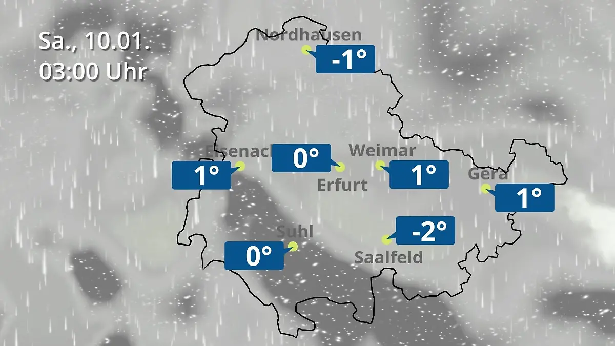 Thüringen: Wie wird das Wetter? Regen- und Wolkenfilm für Erfurt, Gera und Eisenach