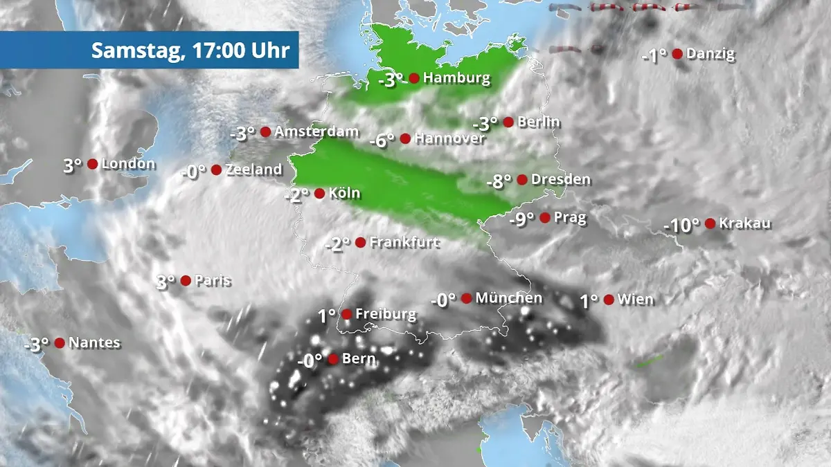 Süden bekommt wieder Schnee, Norden nur noch Schauer Der Regen- und Wolkenfilm für 48 Stunden