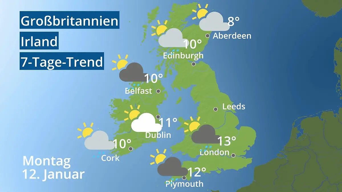 England, Schottland, Wales: Wie wird das Wetter? Video 7-Tage-Trend: Großbritannien und Irland