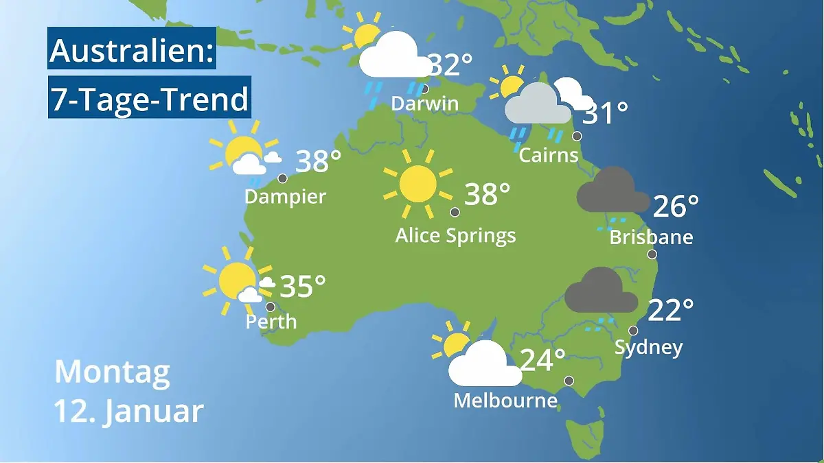 Australien: Wie wird das Wetter? Video 7-Tage-Trend: Sydney, Melbourne, Perth