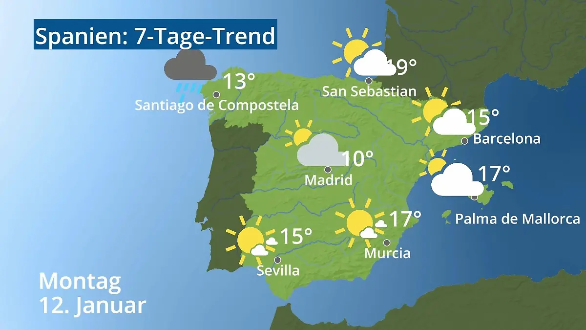 Spanien: Wie wird das Wetter? Video 7-Tage-Trend: Mallorca, Madrid, Barcelona