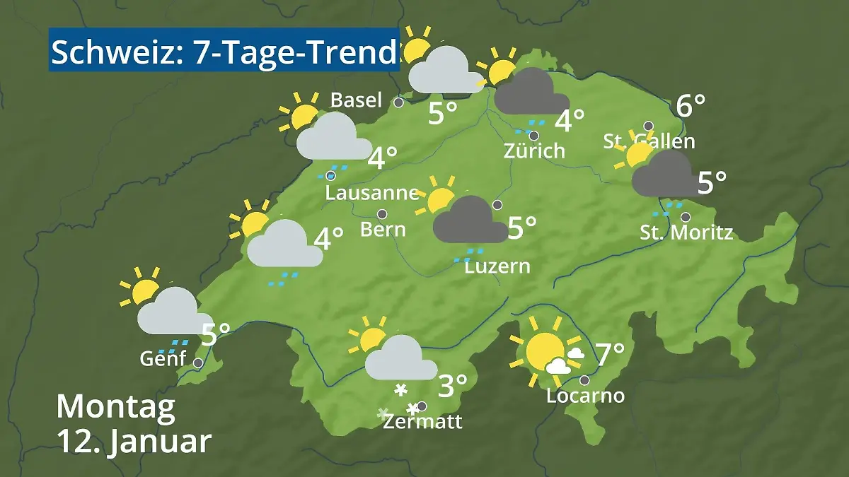 Schweiz: Wie wird das Wetter? Video 7-Tage-Trend: Bern, Basel, Genf, Zürich