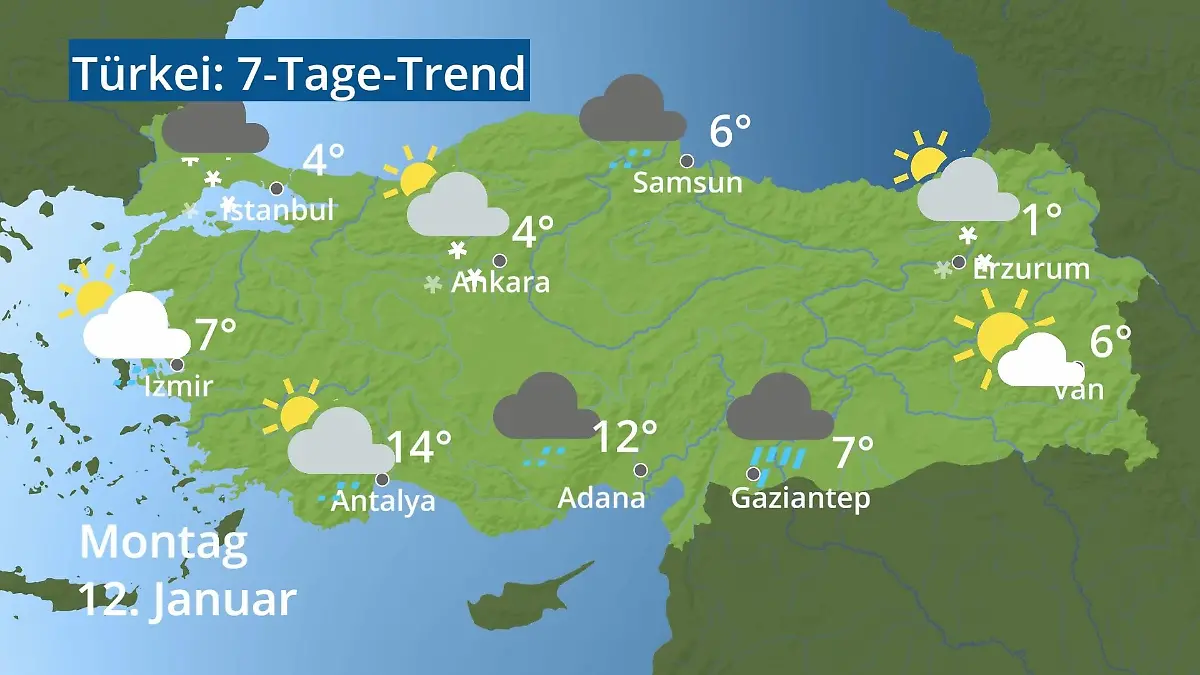 Türkei: Wie wird das Wetter? Video 7-Tage-Trend: Ankara, Istanbul, Izmir