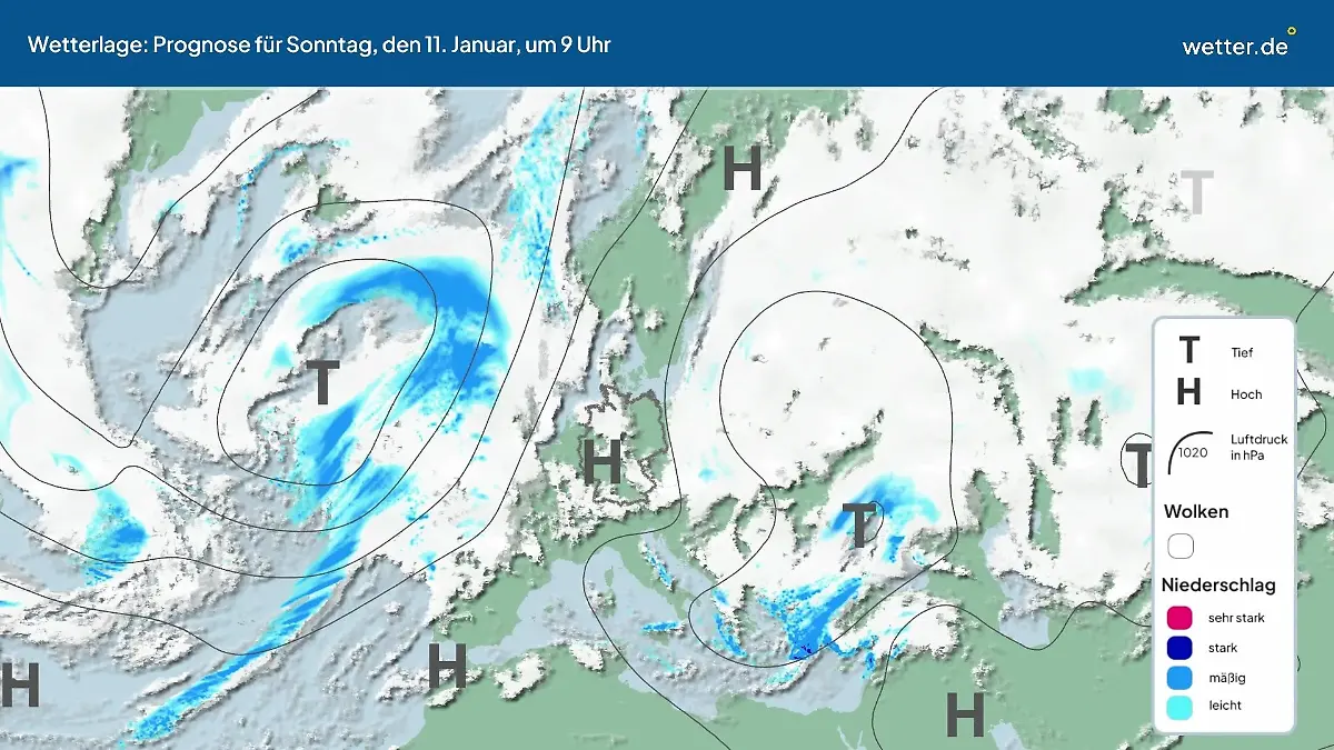Die Wetterlage der kommenden 5 Tage Hochs und Tiefs über Europa