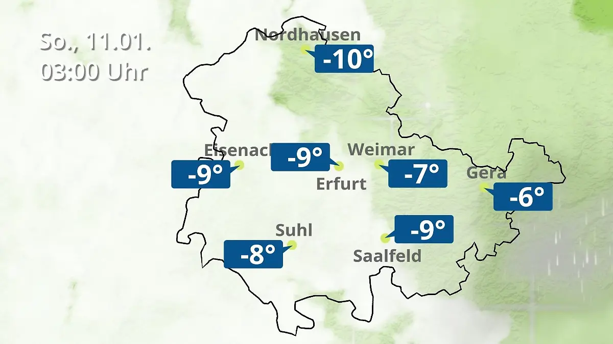 Thüringen: Wie wird das Wetter? Regen- und Wolkenfilm für Erfurt, Gera und Eisenach