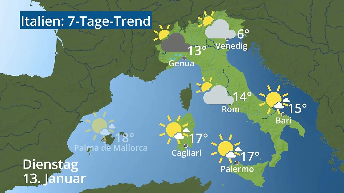 Italien: Wie wird das Wetter? Video 7-Tage-Trend: Rom, Venedig, Sizilien, Sardinien