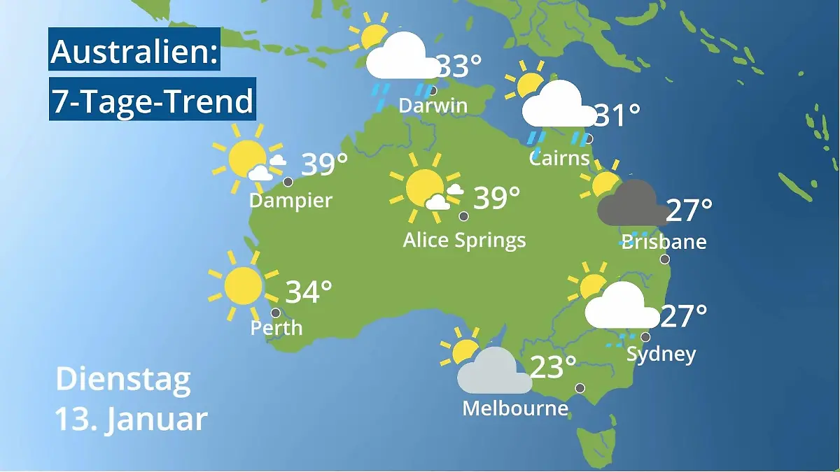Australien: Wie wird das Wetter? Video 7-Tage-Trend: Sydney, Melbourne, Perth