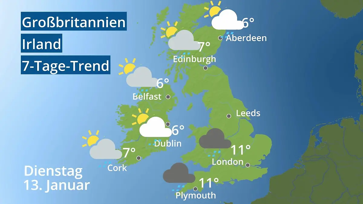 England, Schottland, Wales: Wie wird das Wetter? Video 7-Tage-Trend: Großbritannien und Irland