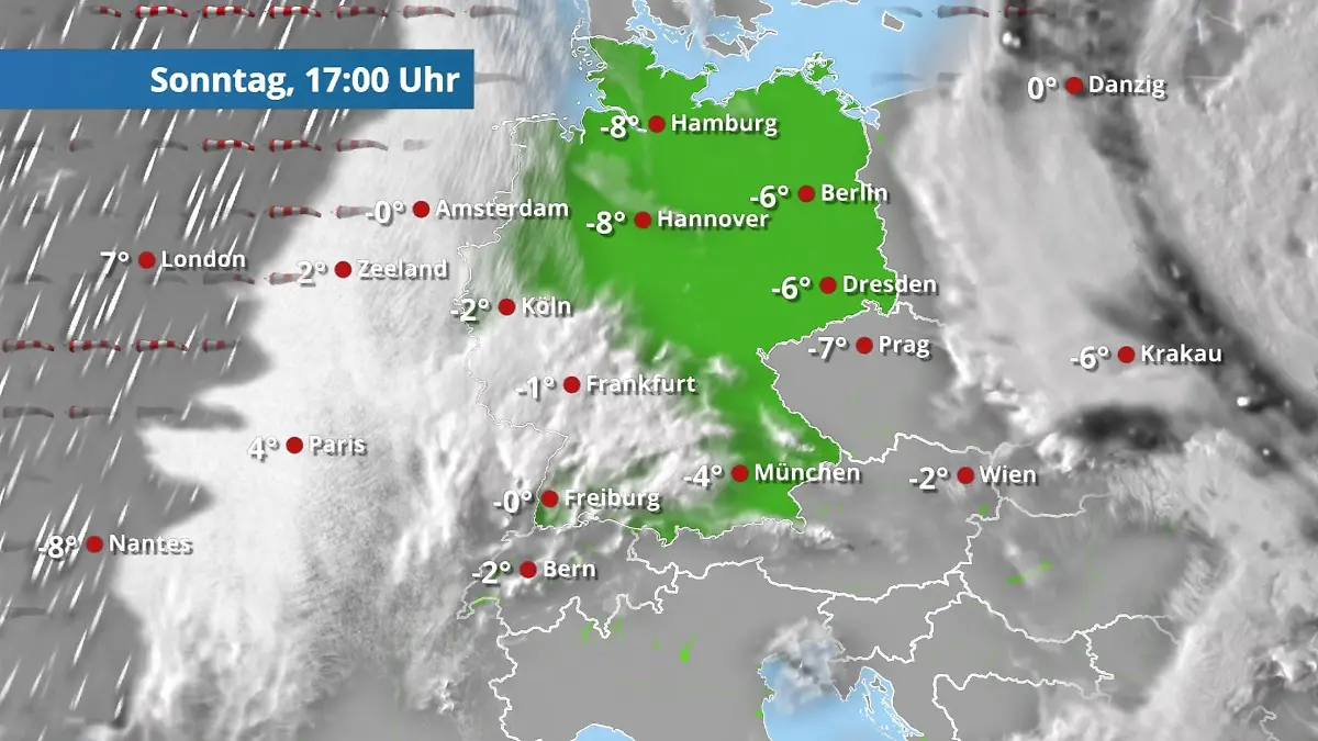 Erst Sonne, aber Glatteis-Regen steht parat Der Regen- und Wolkenfilm für 48 Stunden