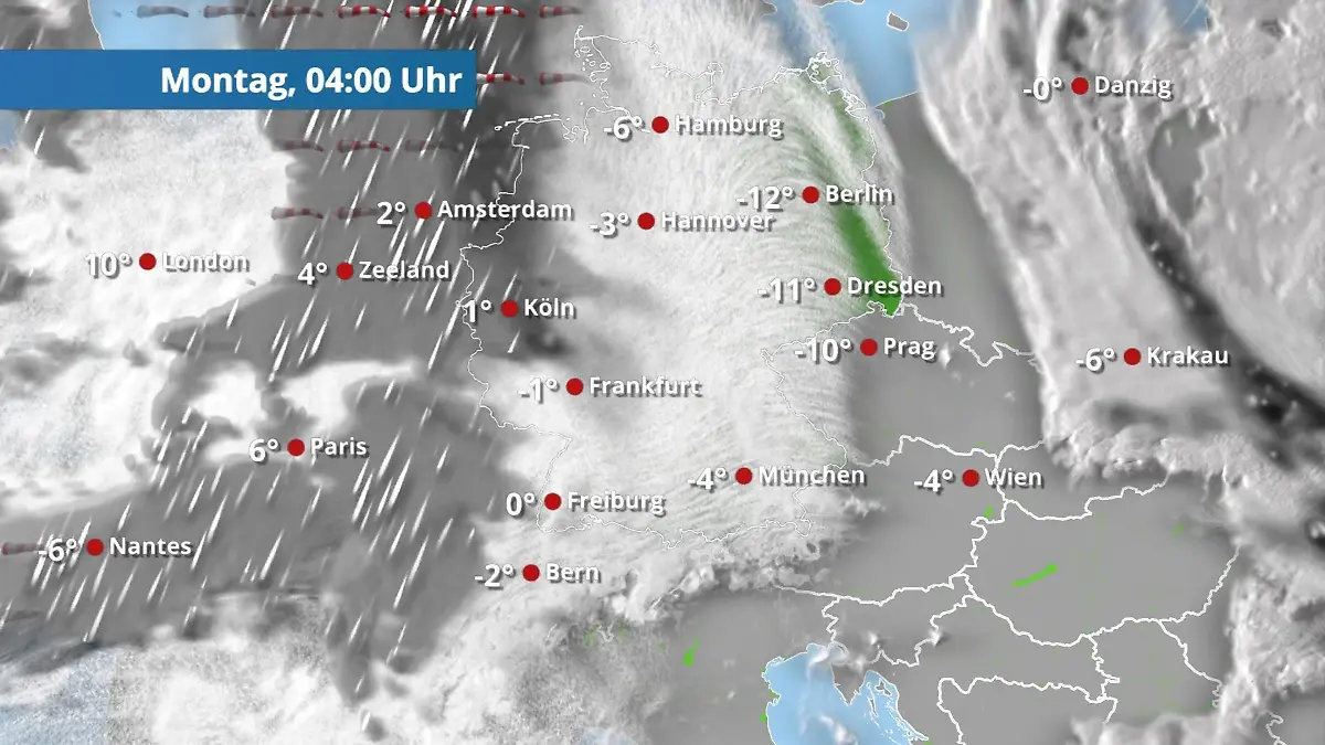 Regenfront bringt Glatteis Der Regen- und Wolkenfilm für 48 Stunden