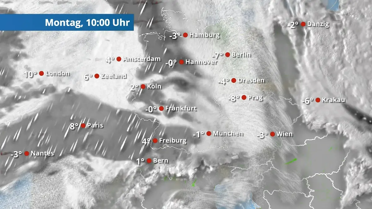 Schnee und Regen über Deutschland: So breitet sich die Glätte jetzt aus Der Regen- und Wolkenfilm für 48 Stunden