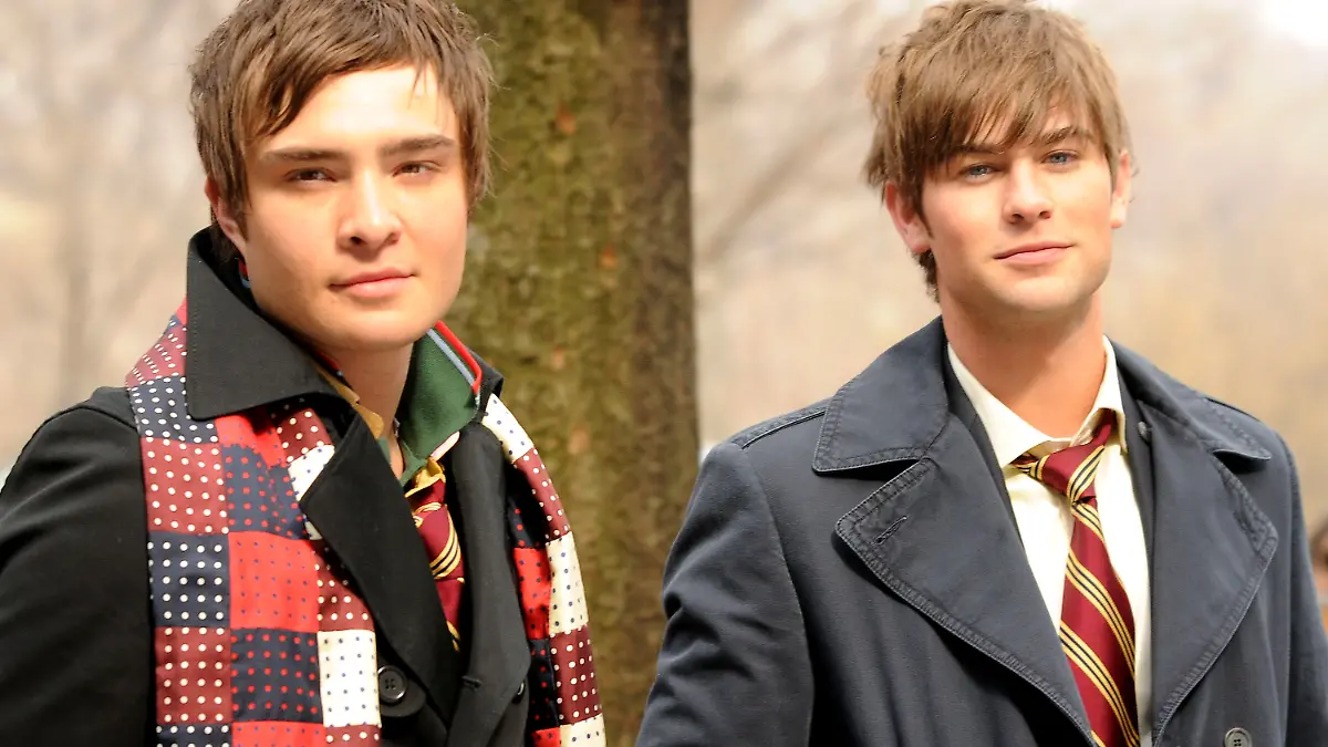Ed Westwick and Chace Crawford 2008 am Set von „Gossip Girl”.