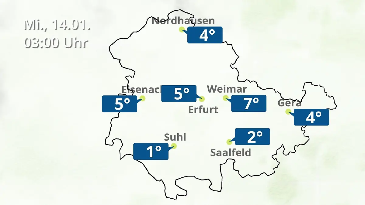 Thüringen: Wie wird das Wetter? Regen- und Wolkenfilm für Erfurt, Gera und Eisenach