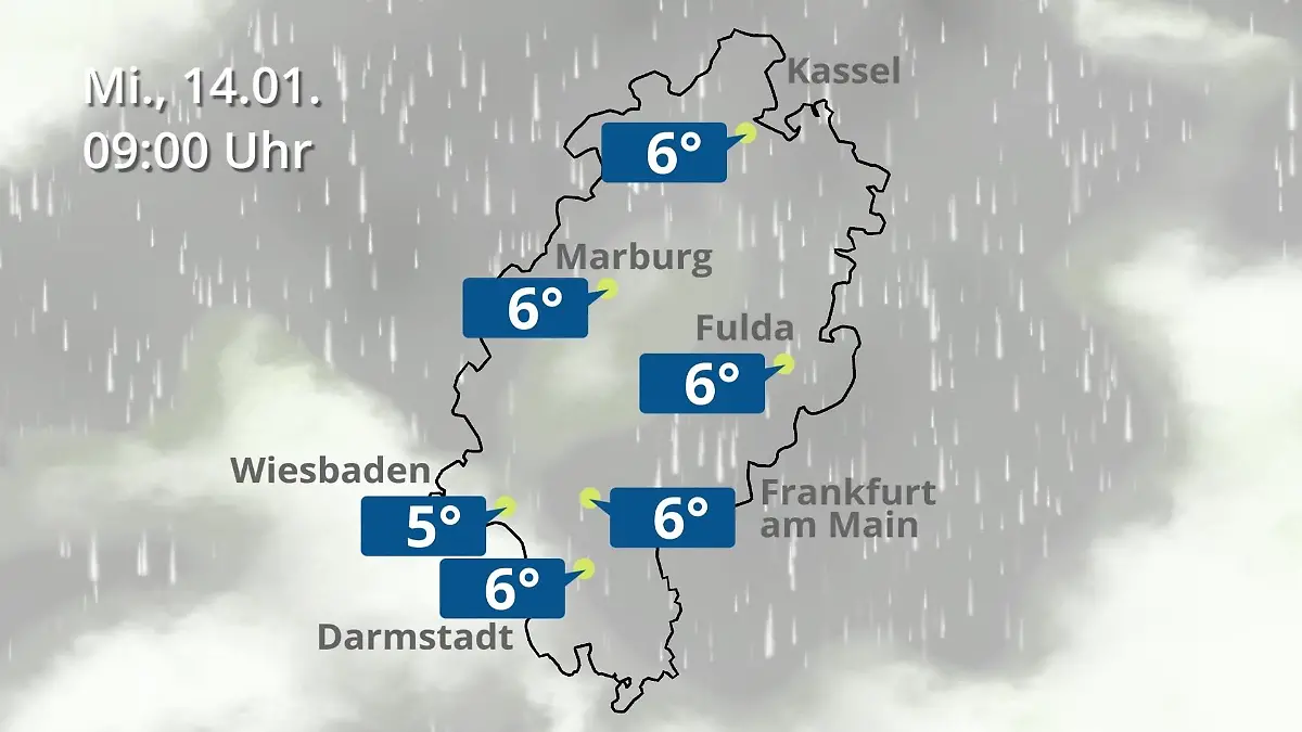 Hessen: Wie wird das Wetter? Regen- und Wolkenfilm für Frankfurt am Main und Wiesbaden