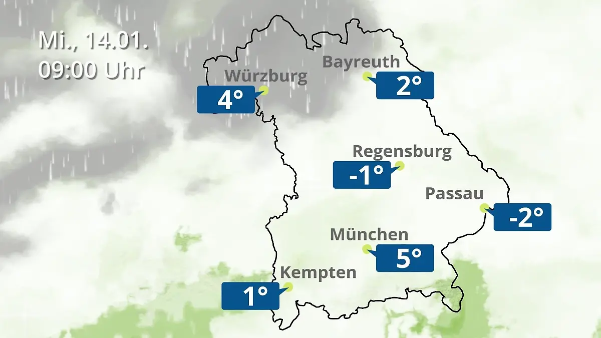 Bayern: Wie wird das Wetter? Regen- und Wolkenfilm für München, Regensburg und Würzburg