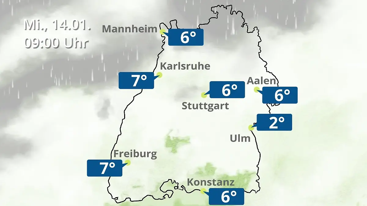 Baden-Württemberg: Wie wird das Wetter? Regen- und Wolkenfilm für Stuttgart, Mannheim und Karlsruhe