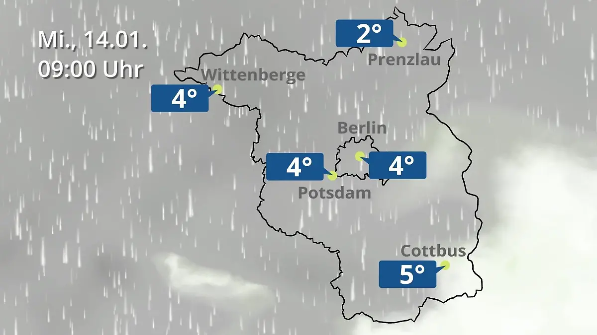 Berlin und Brandenburg: Wie wird das Wetter? Regen- und Wolkenfilm für Potsdam, Cottbus und Wittenberge