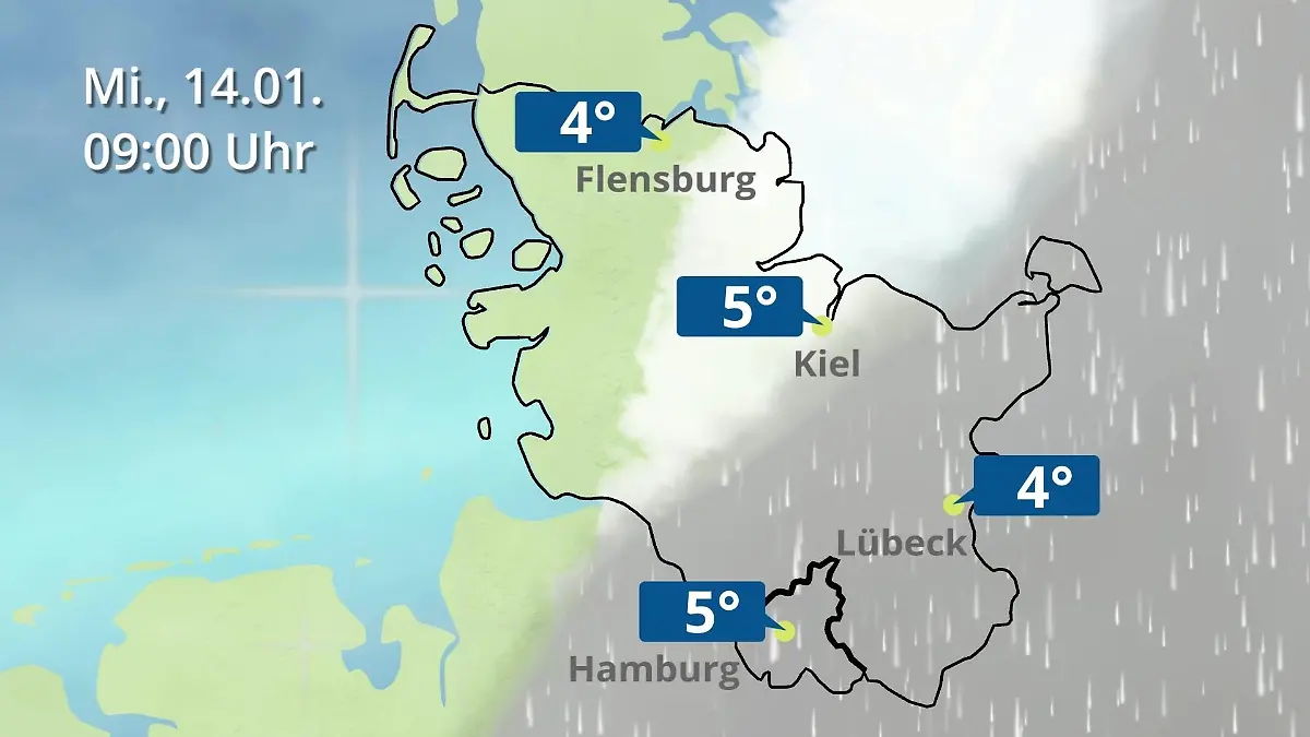Hamburg, Schleswig-Holstein: Wie wird das Wetter? Regen- und Wolkenfilm für die Nordsee- und Ostseeküste