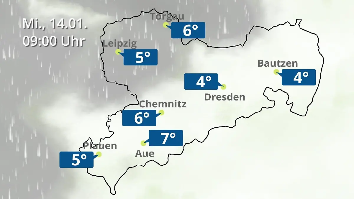 Sachsen: Wie wird das Wetter? Regen- und Wolkenfilm für Chemnitz, Dresden und Leipzig