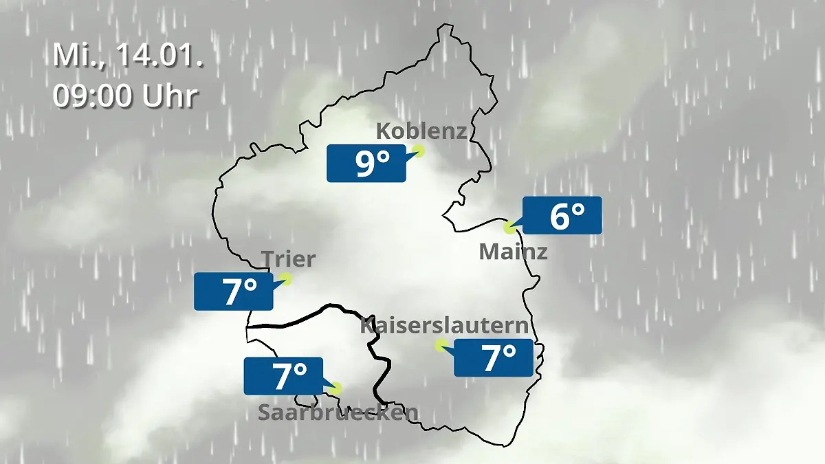 Rheinland-Pfalz, Saarland: Wie wird das Wetter? Regen- und Wolkenfilm für Mainz, Koblenz und Trier