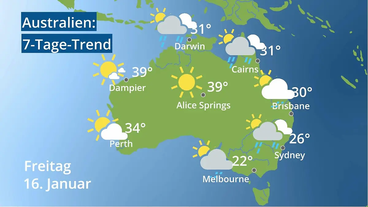 Australien: Wie wird das Wetter? Video 7-Tage-Trend: Sydney, Melbourne, Perth