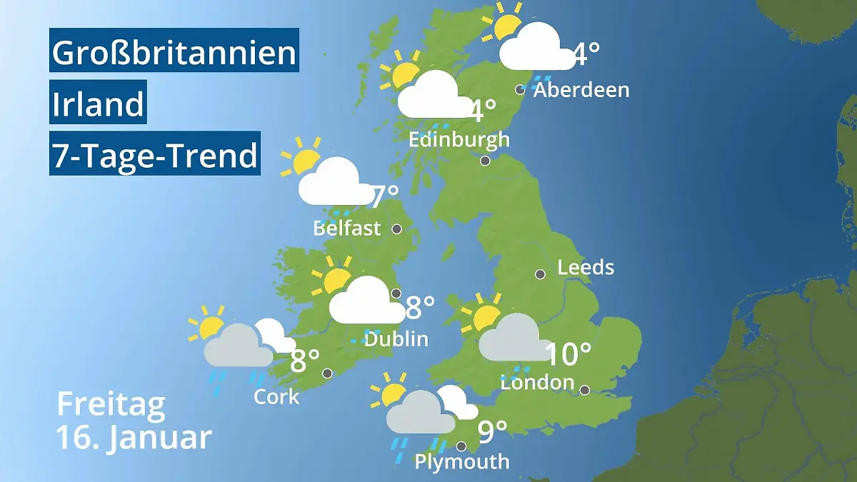 England, Schottland, Wales: Wie wird das Wetter? Video 7-Tage-Trend: Großbritannien und Irland