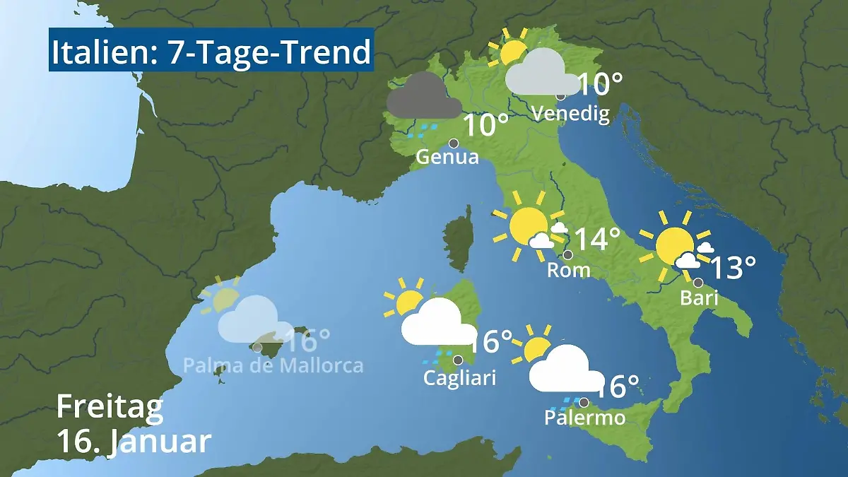 Italien: Wie wird das Wetter? Video 7-Tage-Trend: Rom, Venedig, Sizilien, Sardinien