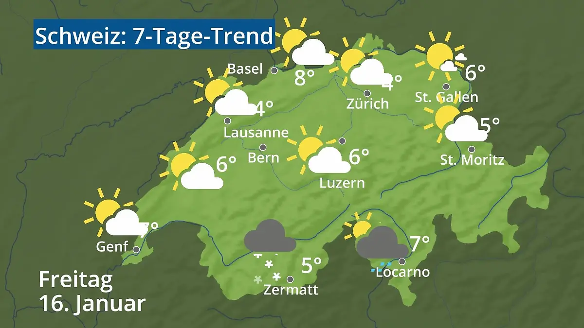Schweiz: Wie wird das Wetter? Video 7-Tage-Trend: Bern, Basel, Genf, Zürich