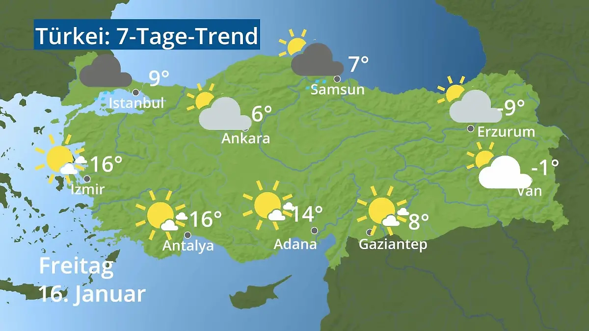 Türkei: Wie wird das Wetter? Video 7-Tage-Trend: Ankara, Istanbul, Izmir