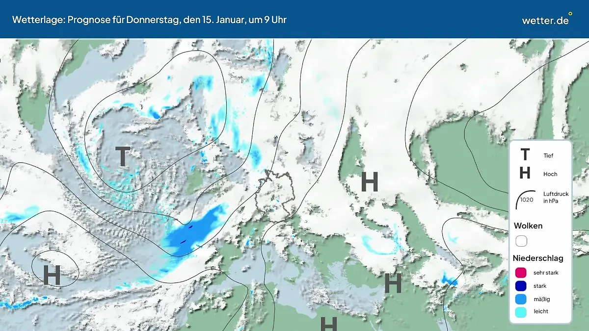 Die Wetterlage der kommenden 5 Tage Hochs und Tiefs über Europa
